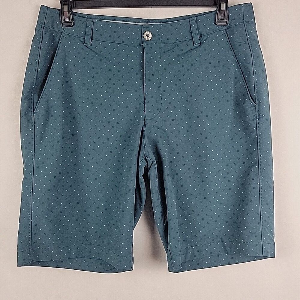Under Armour Match Play Golf Shorts Green Men 36 Green Teal Dots 10" Performance